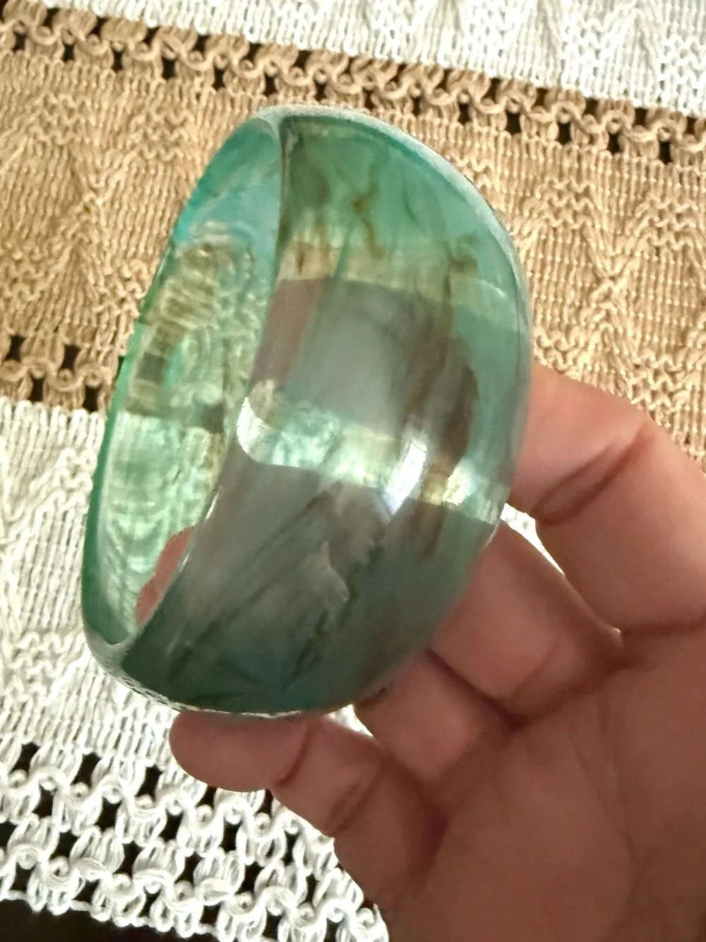 Turquoise Resin Bangle Bracelet - Teal Blue Statement Cuff